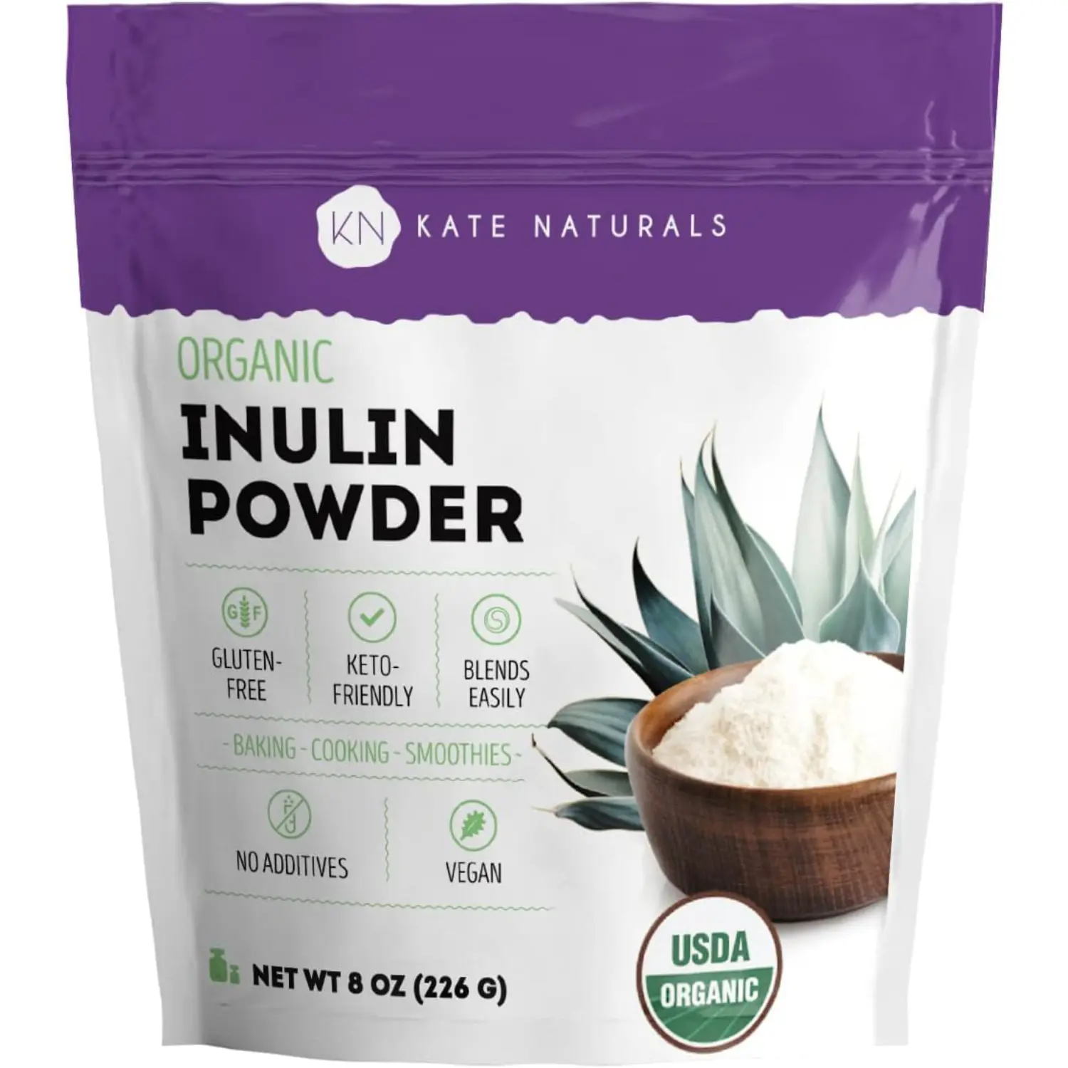 Organic Inulin Powder from Blue Agave Prebiotic Fiber for Gut Health Coffee Yogurt and Smoothies 8oz