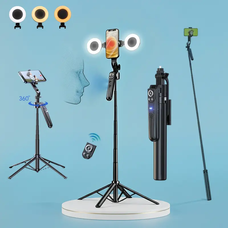 Auto Face Tracking Tripod for iPhone with 2 Fill Lights,360 Rotation Selfie Stick,70" Phone Stand with Rechargeable Remote Control for TikTok Vlog Video Recording,Tripod for GoPro/Camera/Ring Light