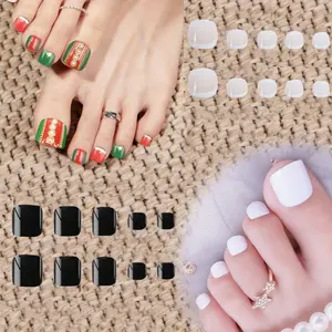 96 (4Pairs) Pcs Press On ToeNails French Tip Toenails, WhitePress On Toenails, Black Toe Nails And Green Red Toenails GetYour French Tip Game On With Our 96-Piece Toe Press-OnNails Kit