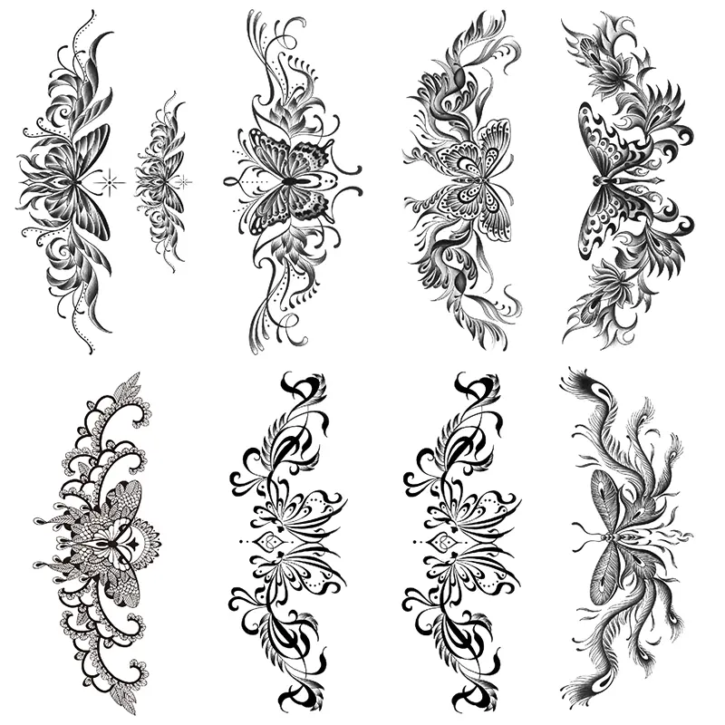 8 Pcs Butterfly Lace Temporary Tattoos, Waterproof Realistic Design, Perfect for Shoulder Neck Collarbone, Summer Pool Party Women, Temporary Tattoo Kit