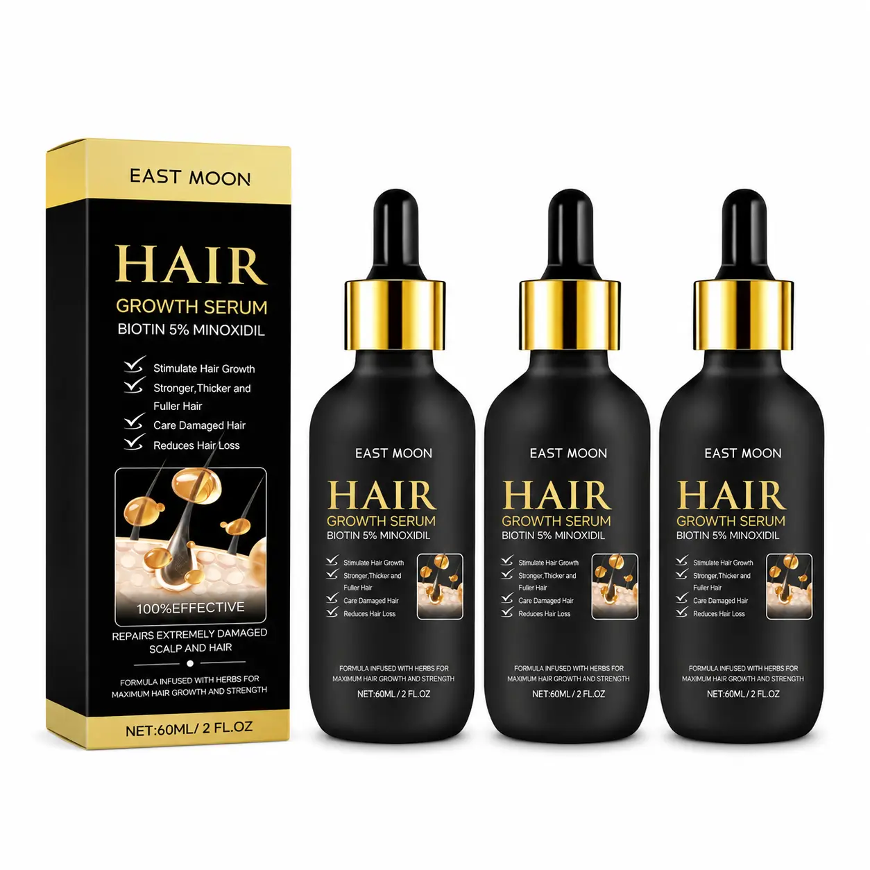Beard Growth Serum for Men, 5% Minoxidil Beard & Hair Growth Oil, Nourishing Facial Hair Serum for Fuller Thicker Looking Beard, Lightweight Non-Greasy Beard Care for Mustache, Sideburns and Hair, 60ml