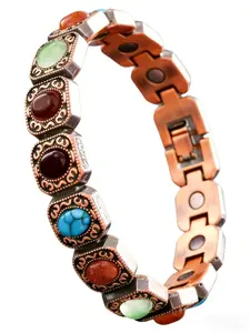 Women's pure copper bracelet, super strong magnetic bracelet, equipped with a 3800 gauss magnet, natural stones, adjustable, aesthetic jewelry gift.