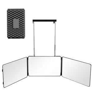 3 Way Mirror for Hair Cutting, Three Way Mirror for Shaver and Makeup, Height Adjustable with Two Hold Nails, 360 Viewing Angle, Clear Anti-Fog HD Glass, Trifold Mirror