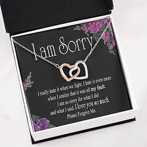 I am sorry, Apology Gift for Her, Girlfriend Apology Gift, Interlocking Heart Necklace, Forgiveness Gift, Sorry Gift for Wife, Unique Apology Necklace I love you so much. Necklace Jewelry With Meaningful Messages Card & Box