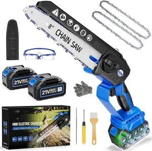 Mini Chainsaw 8-inch, Portable Electric Chainsaw Cordless, Handheld Power Chain  with 2 , Garden Tools for Tree Trimming  , Gifts for Dad, Husband, Men, Women