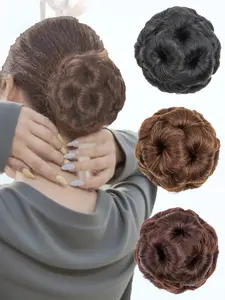 KAIRIYA Vintage Floral Bun Hairpin - 9-Flower Clip-in Curly Chignon, Elegant Synthetic Updo Hairpiece, Synthetic Hair Pieces for Women's Special Occasions