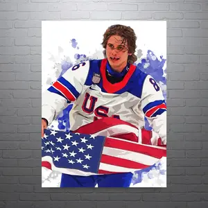 Jack Hughes USA Hockey Olympics Sports Print, Man Cave