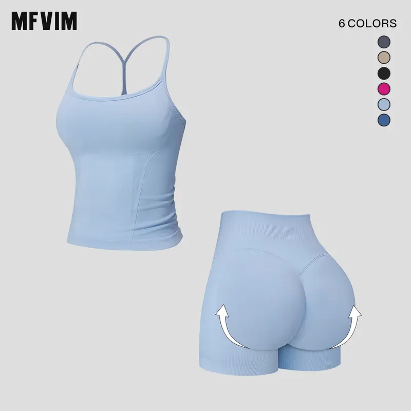 MFVIM Women's 2-Piece Summer Workout Sets - Fitted Gym Matching Activewear with Open Back Tank Top & High-Waisted Tummy Control Shorts, Travel Essentials, Camping Essentials, 2 Piece Sets, Women 2 Piece Sets