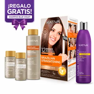 Kativa Professional Organic Keratin Brazilian Straightening Kit with Argan Oil, Hyaluronic Acid, & Free Violet Haircare Shampoo for Adults (Any Multi-Pack Option)