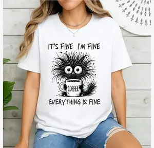 It's Fine I'm Fine Everything Is Fine Shirt, Cute Black Cat Tee, Sarcasm T-Shirt