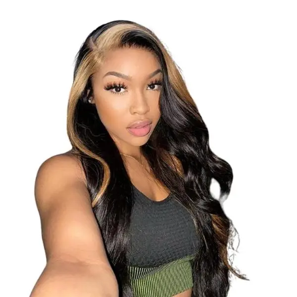 Honey Blonde Skunk Stripe Straight Hair 13*4 Transparent Lace Front Human Hair Wigs