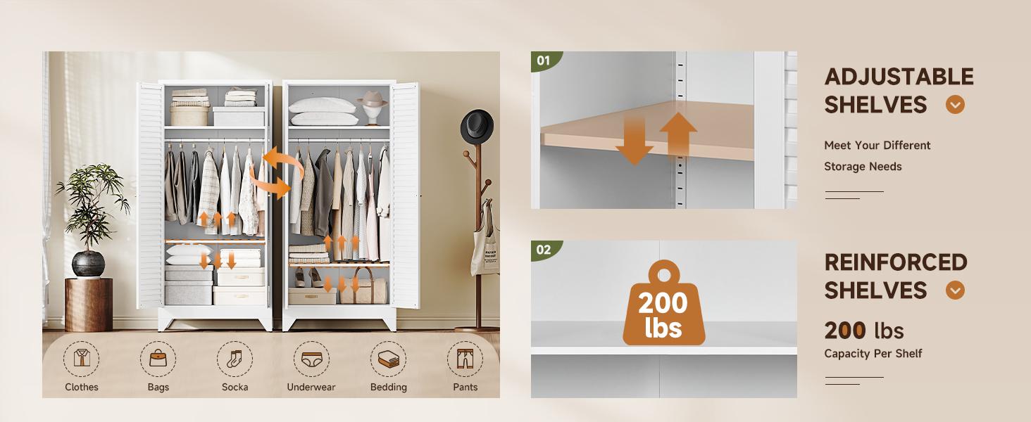 Letaya Metal Armoire Wardrobe Closet Organizer - 20" Deep Cabinet with Doors, Shelves, Hanging Rod for Home Room Clothes Storage Letaya Metal Armoire Wardrobe Closet Organizer - 20" Deep Cabinet with Doors, Shelves, Hanging Rod for Home Room Clothes Storage