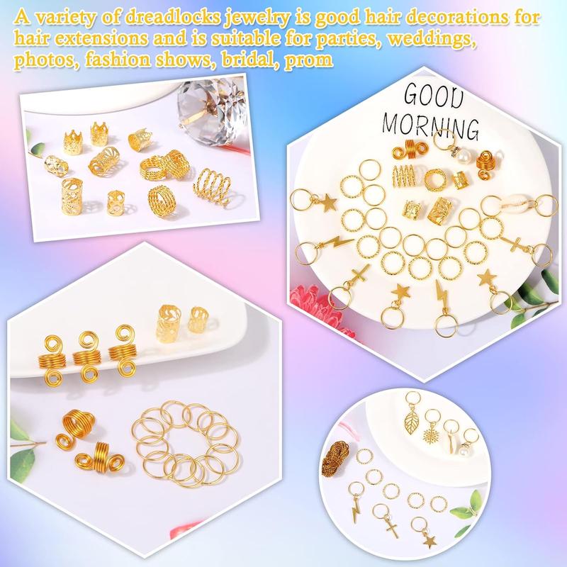 259 Pcs Hair Jewelry for Braids, Loc Jewelry for Hair Dreadlock, Charm Accessories for Women, Metal Gold Braids Rings Cuffs Clips for Dreadlock Accessories Clips Rings Extensions Decorations