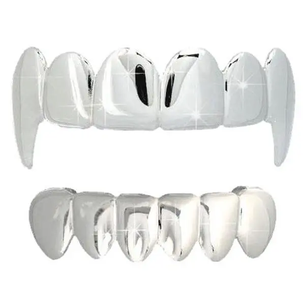 Shiny Silicone Vampire Fang Grillz Top & Bottom Set, Festive Party Decoration Accessory with Storage Box