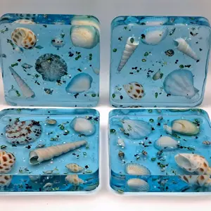 Extra Thick Handmade Coasters with Seashell Design for Tableware