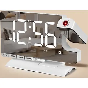 Digital Clock,Alarm Clock Bedside with Projection,7.3" Mirror Clock with 180 °   Rotating Projector,Dual Alarm with 3 Mode,Brightnee Adjust,DST,Snooze,Charging Port,5 Levels Volume for Desk Teens