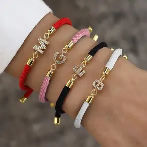 Copper Micro-Inlaid Zircon A-Z 26 English Letters Adjustable Milan Rope Bracelet Fashion Heart Initial Bracelet,Jewelry for Women, Fashion Classic Adjustable Rope Bracelet for Women & Girls