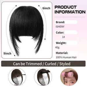 Human Hair Clip in Bangs - Volumizing & Length-Enhancing Fake Bangs, 6Inch Straight Style with Sideburns, Easy to Dye/Style/Trim, Breathable Net for All Face Shapes