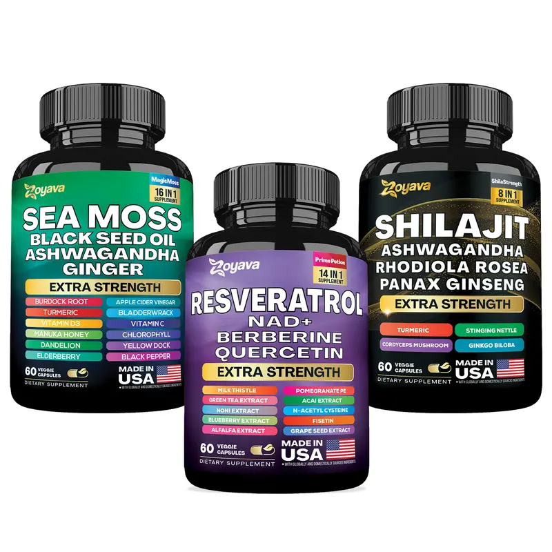 Prime Health Trio - Zoyava Sea Moss, Shilajit, & Resveratrol All-in-One Supplement with Extra Strength Ingredients - MADE IN USA