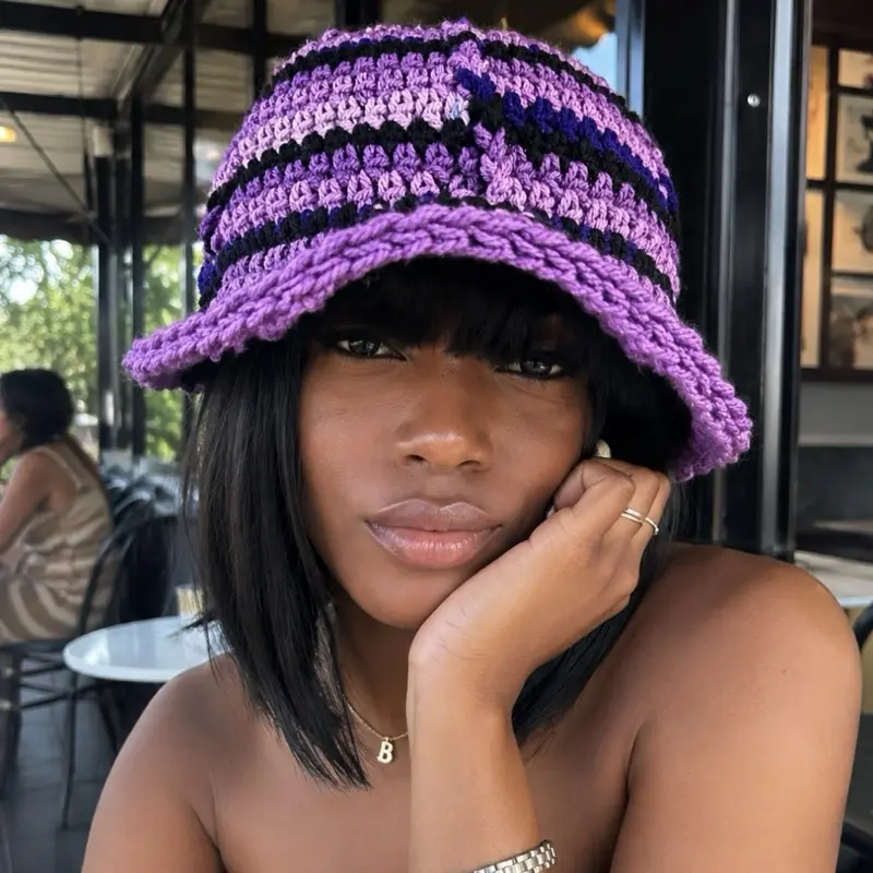 Crochet Baseball Cap - Grape Color, Unisex Fit, Stylish Look, Everyday Casual Daily Wear Fashion Accessory Hat