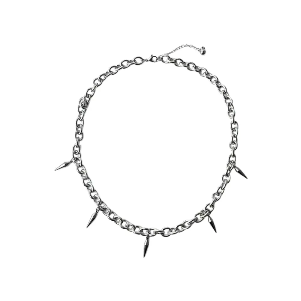 Titanium Steel Spike Chain Necklace with Decorative Design and Secure Clasp