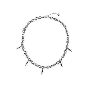Titanium Steel Spike Chain Necklace with Decorative Design and Secure Clasp