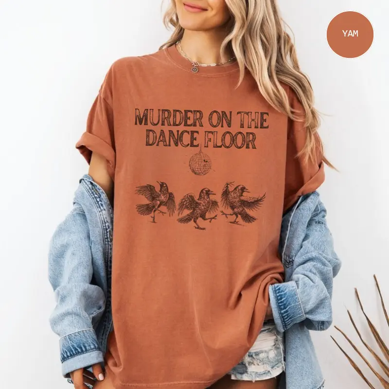 Comfort Colors Funny Murder on the Dance Floor Shirt, Local Murder T-shirt, Vintage Raven Shirt Women's Print Short Sleeve Shirts