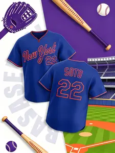 Baseball Jersey Size 22 Blue, Quick-Dry Short Sleeve, High-Quality Experience, Unique Field Style, Spring & Fall Casual Wear