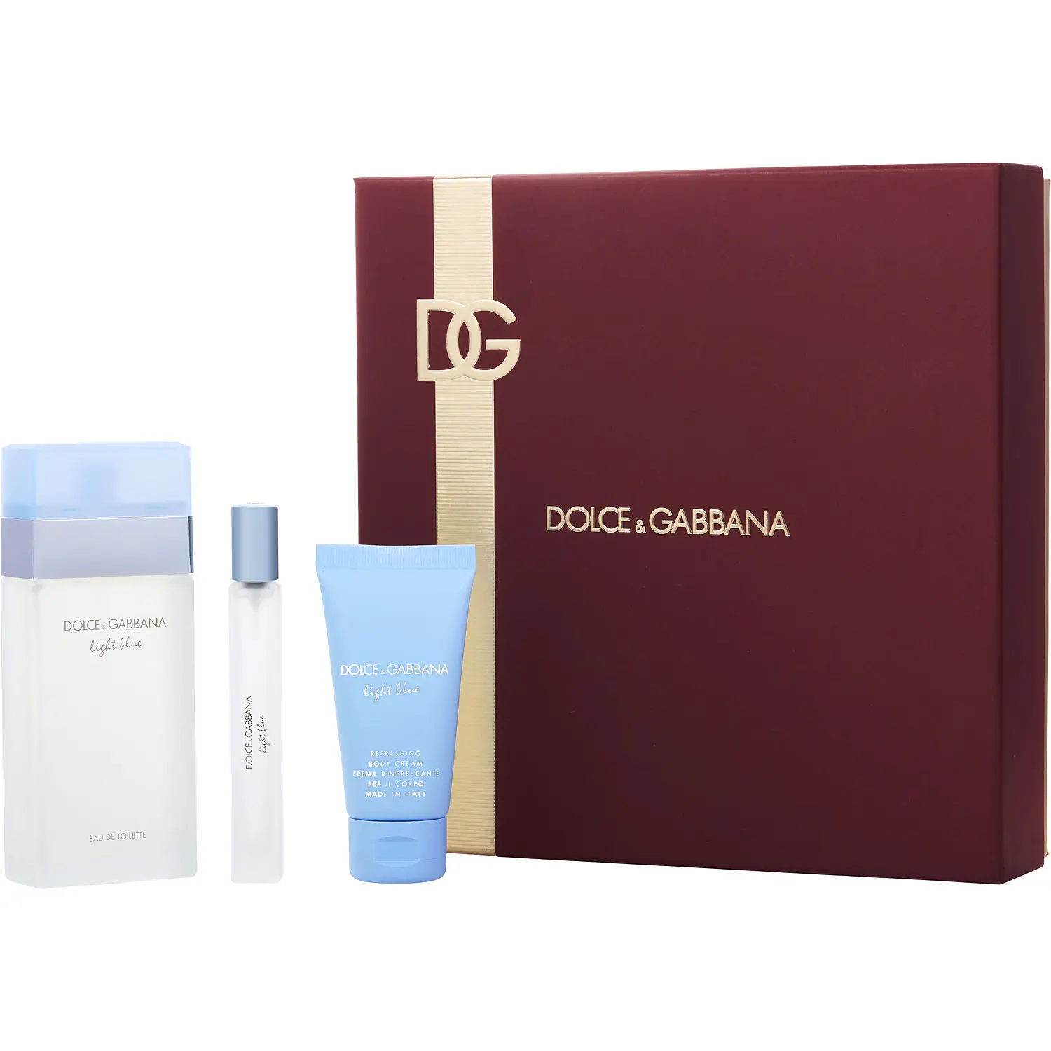 D & G Light Blue Set-Edt Spray 3.3 Oz & Body Cream 1.7 Oz & Edt Travel Spray 0.33 Oz For Women D & G Light Blue Set-Edt Spray 3.3 Oz & Body Cream 1.7 Oz & Edt Travel Spray 0.33 Oz For Women
