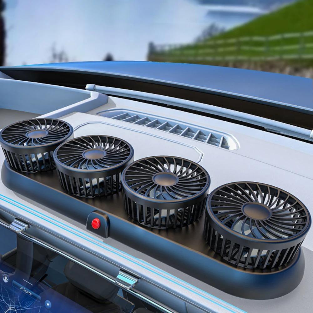 Portable 4-Head Car Cooling Fan - 3-Speed Adjustable, 360° Rotating, Cigarette Lighter Plug, Powerful Airflow for Vehicles, RVs, and SUVs