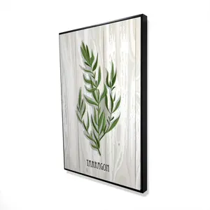 212 MAIN Modern Botanical Gray Framed Wall Art - 24x36 in Tarragon Nature Print on Wood Base, Artistic Decoration, Dining Area Accent, Ideal Gift for Home Decor Enthusiasts