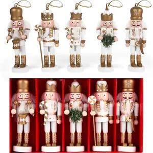 5pcs Christmas Nutcracker Ornaments, Open-Mouthed Figurines for Xmas Tree & Table Decoration, Festive Holiday Home Décor