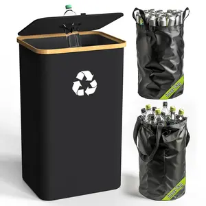 Recycling Bin for Kitchen Indoor Home, Large 26 Gallon 100L Recycle Bin with Removable Lid Reusable Inner Bag for Bottle Can Glass Plastic Waste, Black