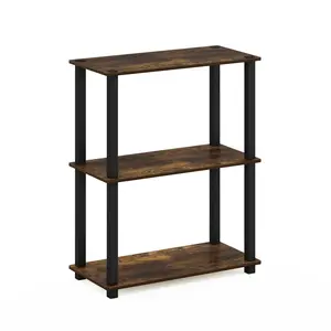 TURN-S-TUBE Storage Shelves, 3-Tier Book Shelf, Corner Shelf, Toolless Open Shelves, for Organization and Storage, Living Room, Garage, Home Office, Amber Pine Bookshelf Modern Bookshelf