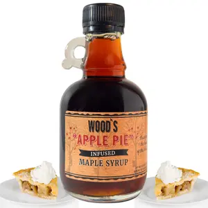 Wood’s Apple Pie Maple Syrup – Infused Vermont Maple Syrup with Warm Spices & Real Apple Flavor | Small-Batch, Vegan Natural Sweetener | Perfect for Pancakes, Ice Cream, Cocktails & Baking | 8.45 Fl Oz (250mL) Beverage
