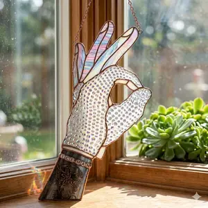 Drake Ice Man Acrylic Suncatcher - Custom OVO Hip Hop Hand Sign Stain Glass Window Hanging Art, Rap Music Fan Gift for Bedroom, Urban Room Decor Accent, Premium Car Hanging Ornament