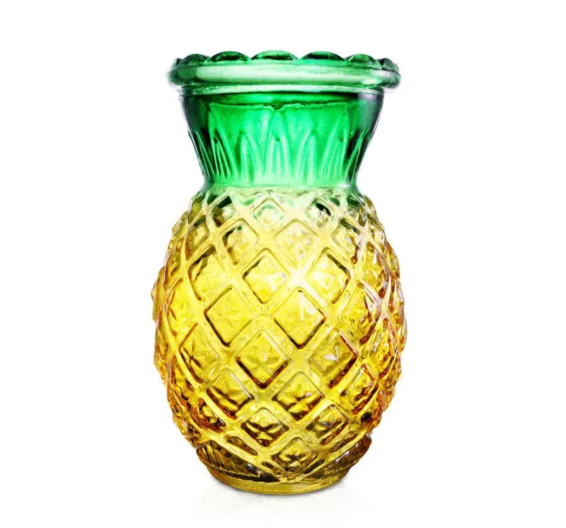 BarConic® 20 oz Thick Round Pineapple Decorative Tropical Glass Tumbler - Retro Hawaiian Cocktail Drinkware, Tiki Bar Drinking Glasses Cup