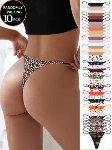 Randomly packed 5-piece/7-piece/10-piece women's low-rise seamless underwear. Solid color and simple design, printed with elegant style. Sensual bikini. Soft and stretchy fabric. Women's underwear set