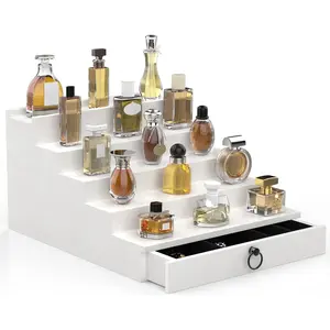 Cologne Organizer for Men, 5 Tier Black Cologne Shelf, Perfume Stand with Drawer and Hidden Compartment Perfume Display Holder - A Gift for Men