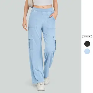 Imily Bela Women's High-Waisted Wide-Leg Jeans with Elastic Waist, Casual Flared Pants