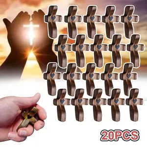 3Pcs/6Pcs/10Pcs/20Pcs Wooden Cross Decorations - Multi-functional Spiritual Symbols for Home & Office, Easter Basket Essentials Cross Fidget for Anxiety Relief, Altar Religious Decorating Ornaments Set Art Christmas Gifts Decorative