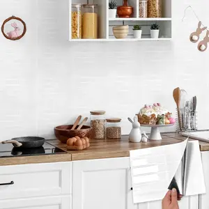 [Crystal Drop Glue 3D Mosaic Tile] 20pcs Crystal Drop Glue3D Mosaic Tile -Self-Adhesive Wall Stickers, WaterproofHigh Temperature Resistant - Living Room KitchenBacksplash Bathroom Home Wall Stickers-White