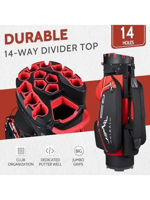 UNIHIMAL Pro Golf Cart Bag for Men, 14-Way Soundless Top with Full-Length Dividers, Modern Golf Equipment with Cooler Pocket and Rain Cover, With Handle Golf Club Bags