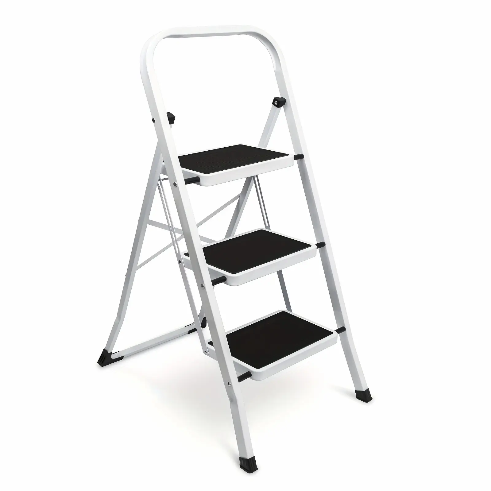 3 Step Ladder, Folding Step Stool With Wide Anti-Slip Pedal, 500lbs Sturdy Steel Ladder, Convenient Handgrip, Lightweight, Portable Steel Step Stool