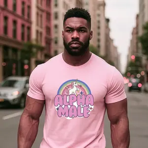 Alpha Men’s Cotton T-Shirt with Unicorn Print, Soft for Summer and All Four Seasons — GARMENTARY