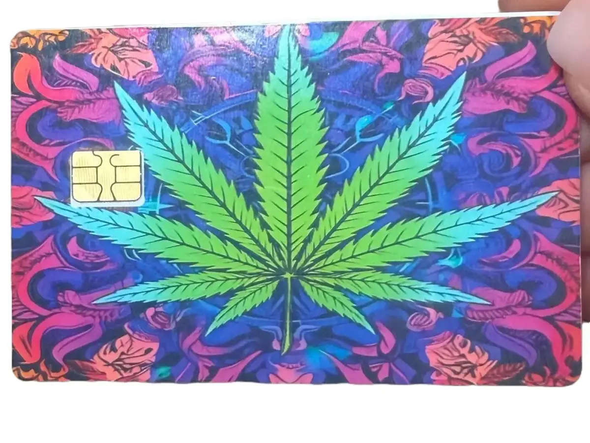 Premium Hippie-Style 420 Leaf Anime Sticker - Customizable, Glossy Waterproof Vinyl Decal, Character-Based DIY Scrapbooking Accessory, Credit-Debit Card Protector, Gift for Loved Ones