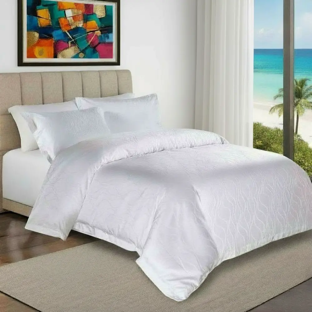 Domestique 100% Egyptian Cotton Sheet & Duvet Bedding Set - Naturally Cooling & Breathable 3-4 Piece Set, Hotel Luxury Sheets with 18" Deep Pockets - White