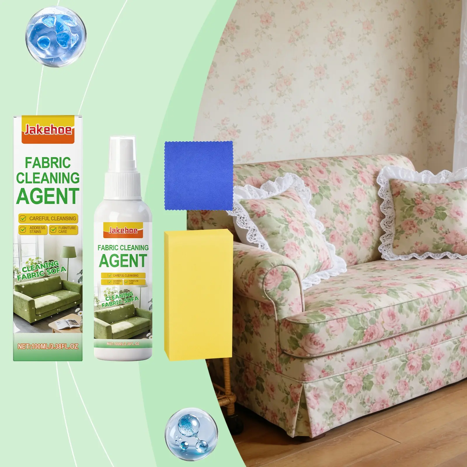 Jakehoe Fabric Sofa Dry Cleaning Agent, Textile Curtain Carpet Home Stain Remover, Daily Household Cleaner, Home Care Essential
