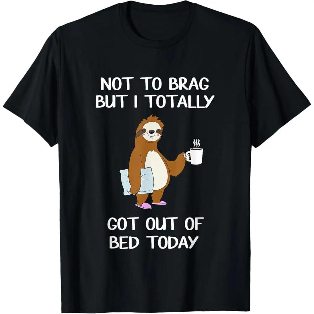 100% Premium Cotton Funny Sloth Graphic T-Shirt, Streetwear Fit Short-Sleeve Casual Sleepy Got Out Of Bed Tee (Sports & Outdoor Sports Top)