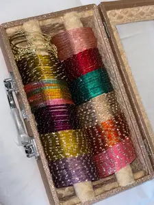 Kashmiri Glass Bangles with Ghunru - 10 Pieces Premium Quality Glass Bangles & 4 Ghungru for Festive Wear